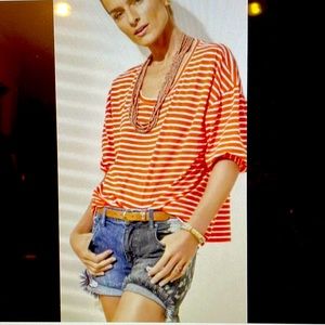 Cabi Poolside Tee Orange & White Stripes Size M and NWOT